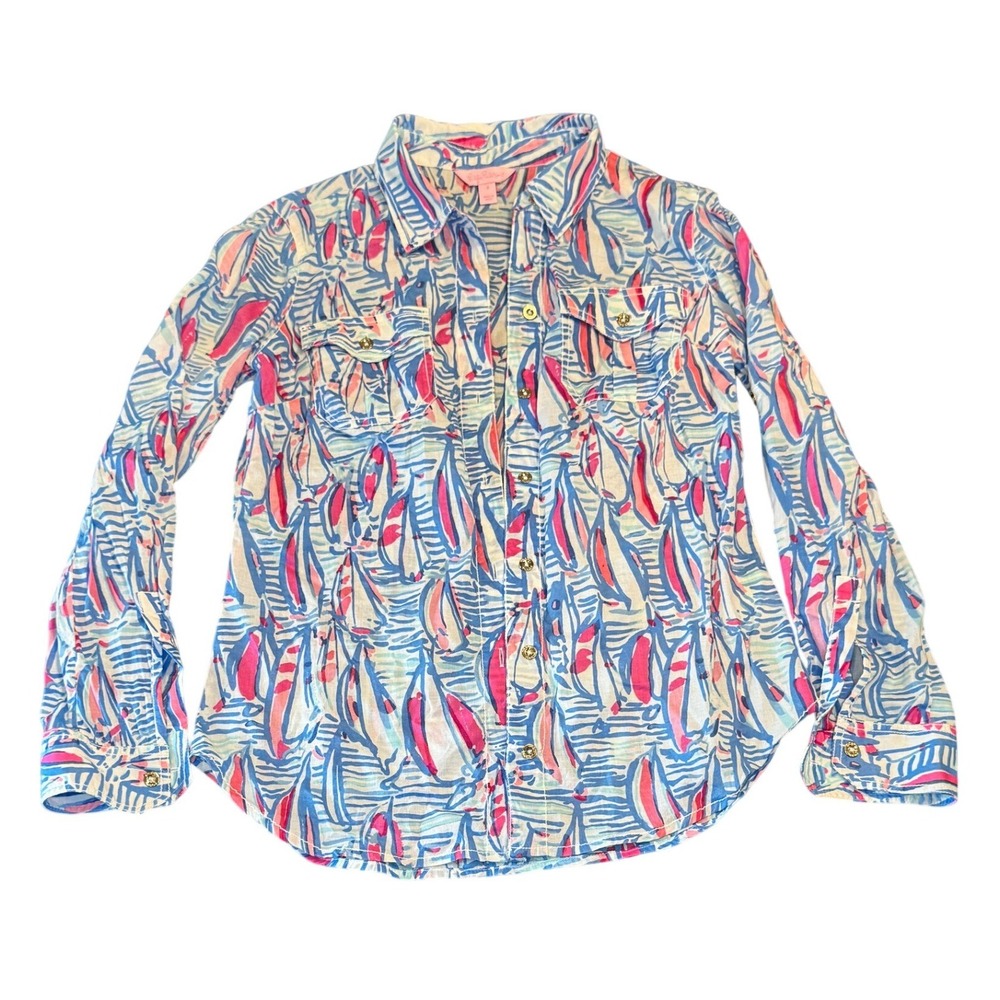 Lilly Pulitzer Red Right Return Resort White Cruiser Button Down Shirt Size 4